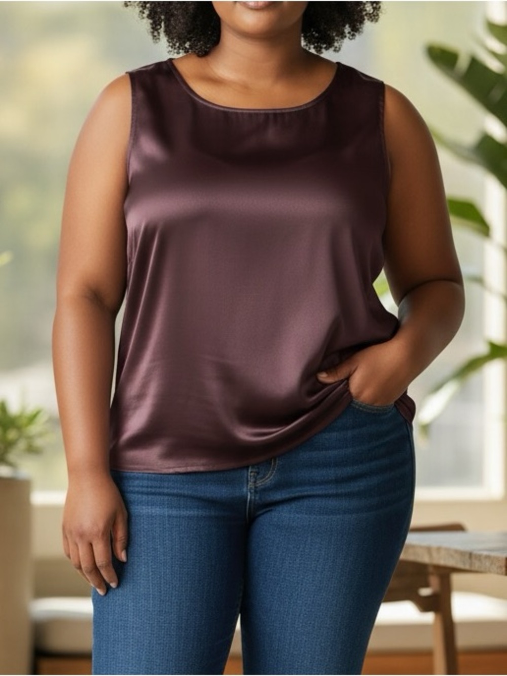 Studio C Shimmery Deep Plum Satin Camisole